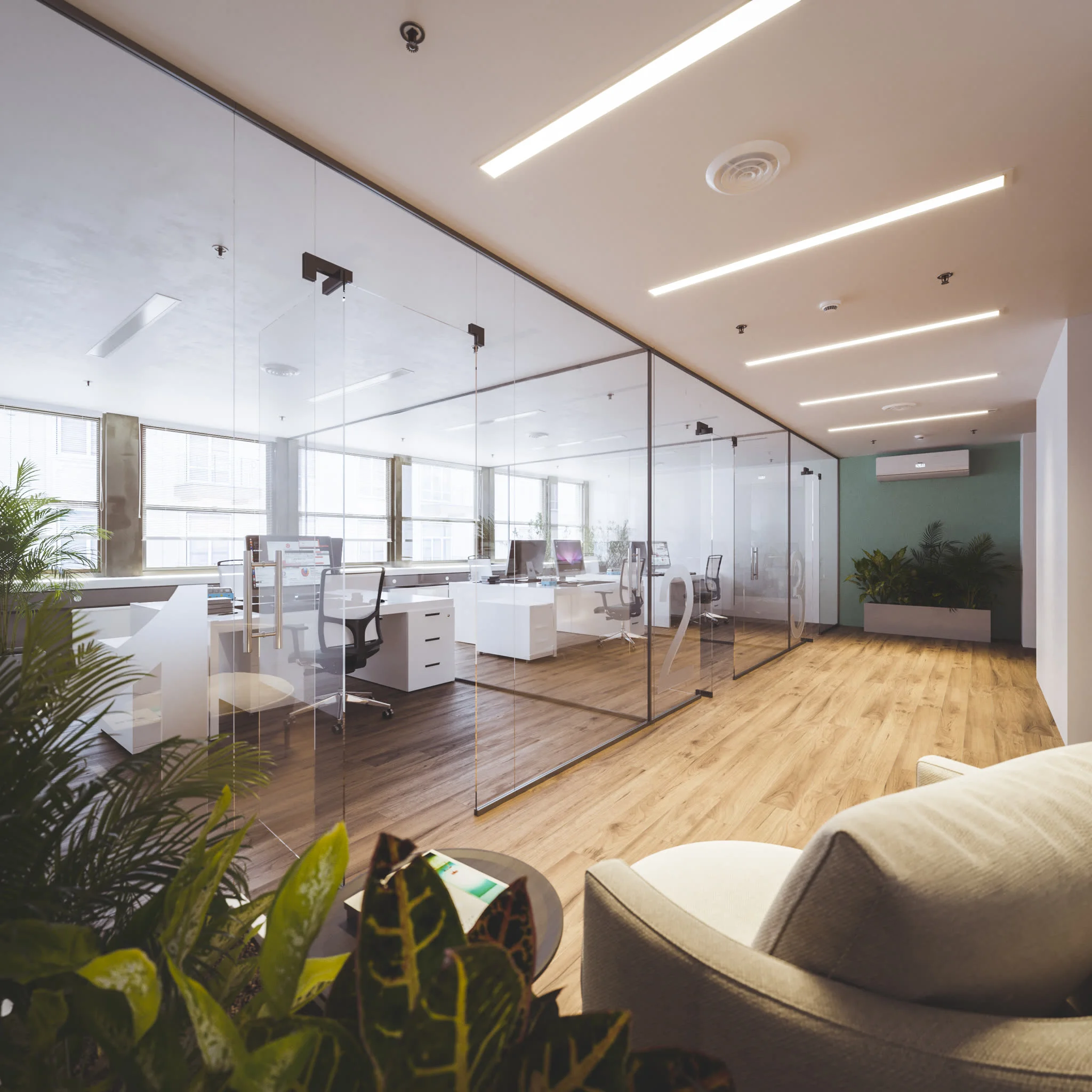 Innenvisualisierung Büro mit Glaswänden